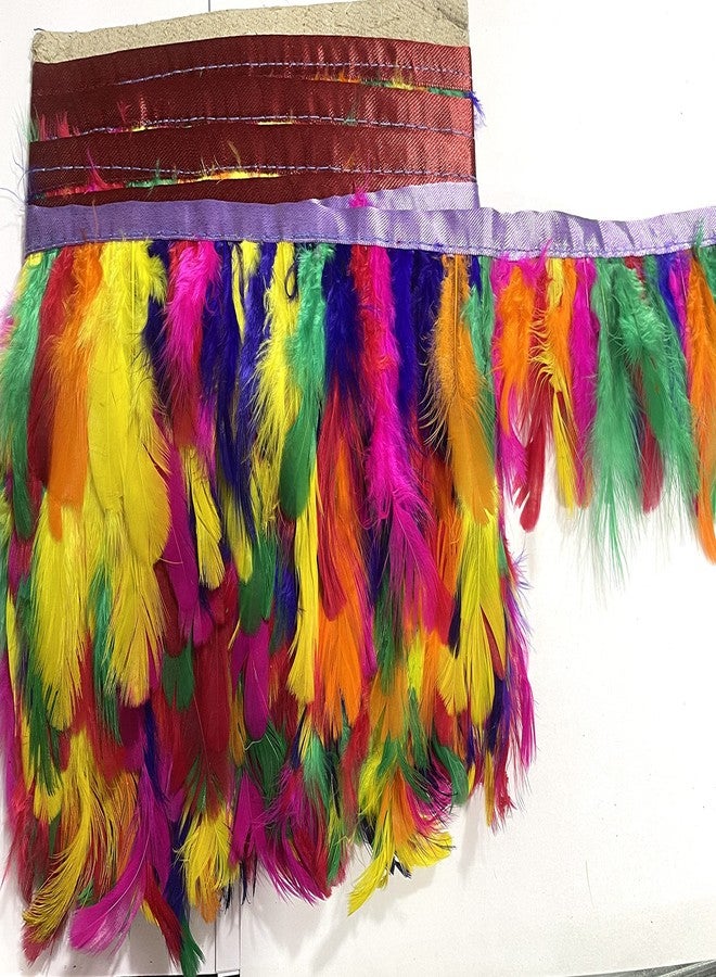 OMX Natural Dyed Feathers Lace (2-4 Inch) (9 Mtr, Multi Colour), Colour of Feather May Vary as This is Multi Colour Lace - Image 1